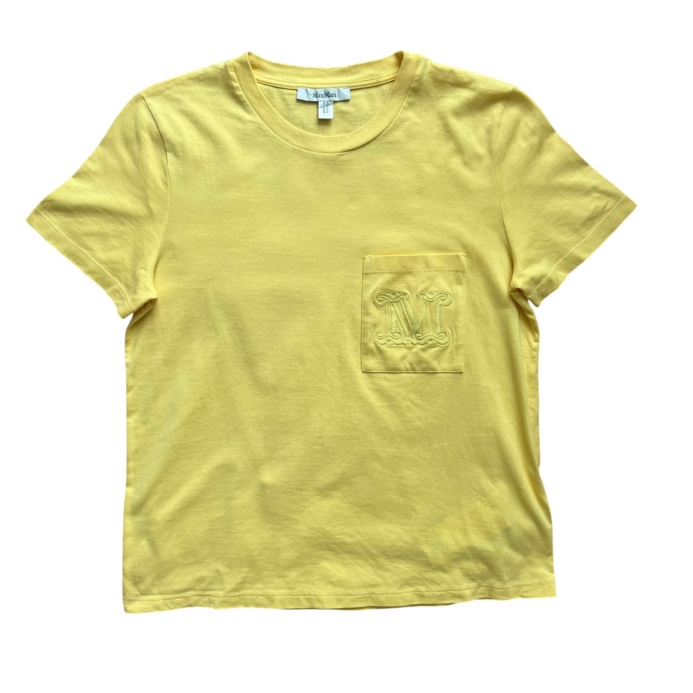 MaxMara Yellow Papaia Embroidered Pocket Cotton Short Sleeve Tee Shirt EU 44 / M